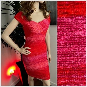 Guess Red & Pink Knit Off-The-Shoulder Party/Cocktail Dress